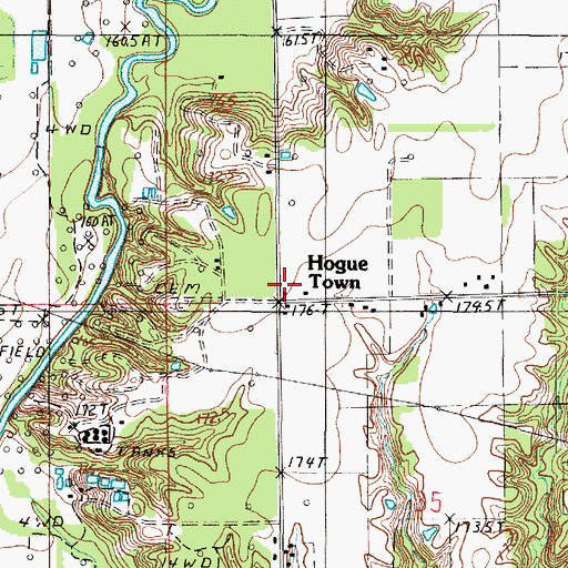 Topographic Map of Hogue Town, IL
