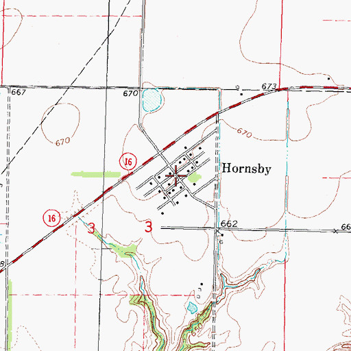 Topographic Map of Hornsby, IL