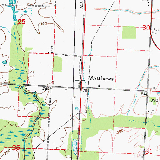 Topographic Map of Matthews, IL