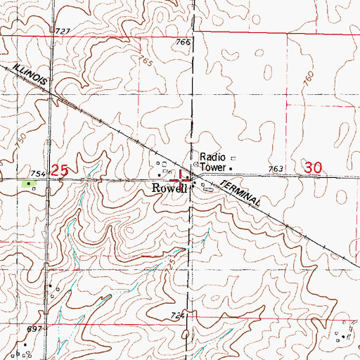 Topographic Map of Rowell, IL