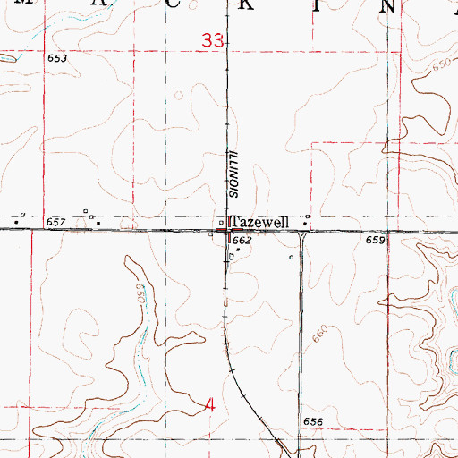 Topographic Map of Tazewell, IL