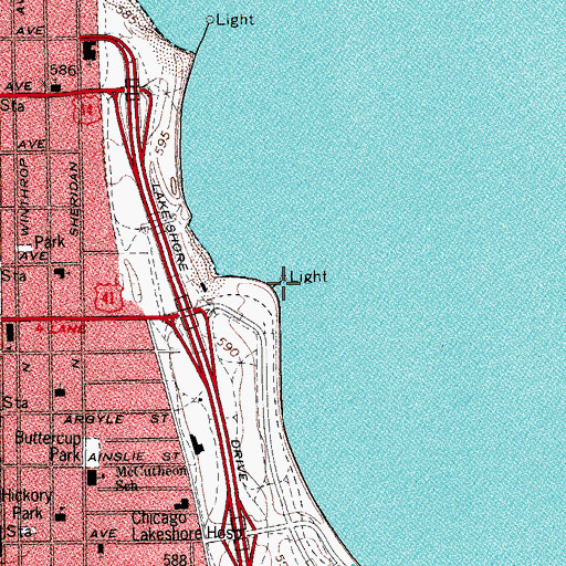 Topographic Map of Foster Avenue Pierhead Light, IL