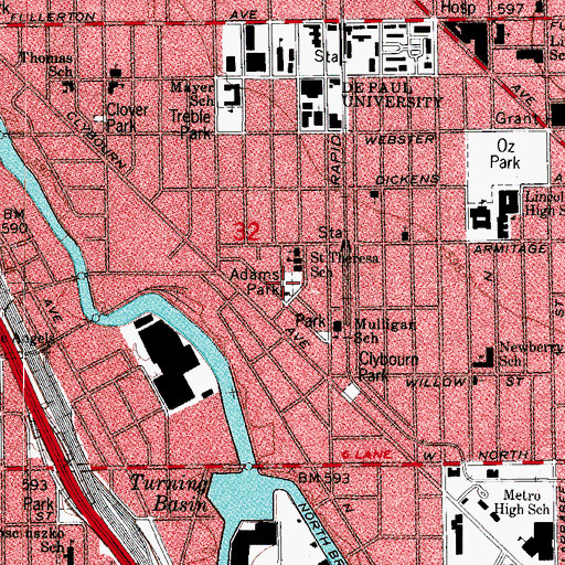 Topographic Map of William E Dever Crib Light, IL