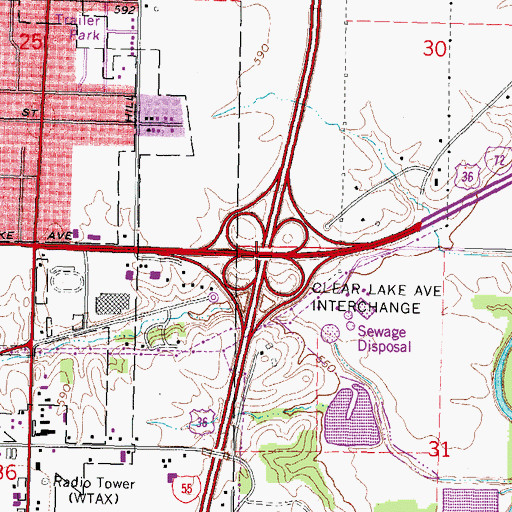 Topographic Map of Clear Lake Avenue Interchange, IL