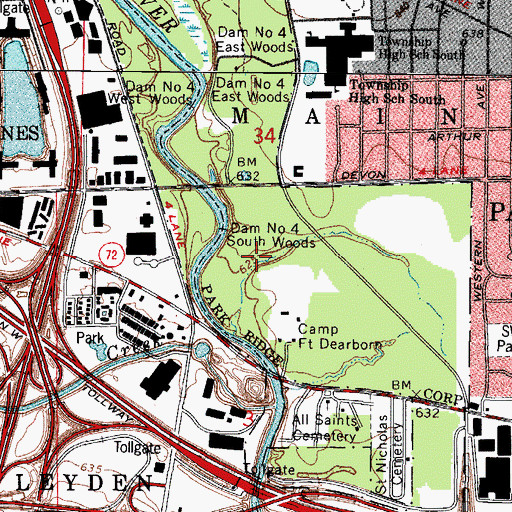 Topographic Map of Dam Number 4 South Woods, IL