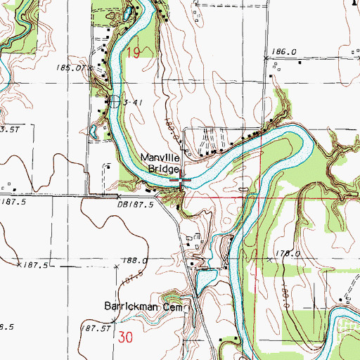 Topographic Map of Manville Bridge, IL