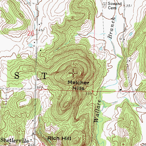 Topographic Map of Melcher Hills, IL