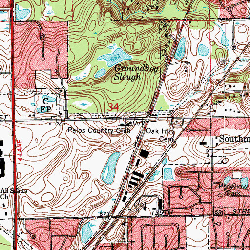 Topographic Map of Palos Country Club, IL