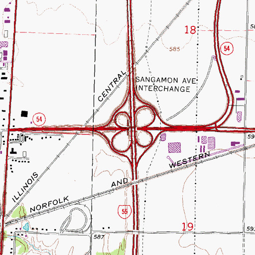 Topographic Map of Sangamon Avenue Interchange, IL