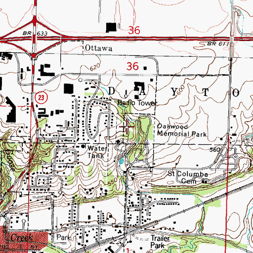 Topographic Map of Oakwood Memorial Park, IL