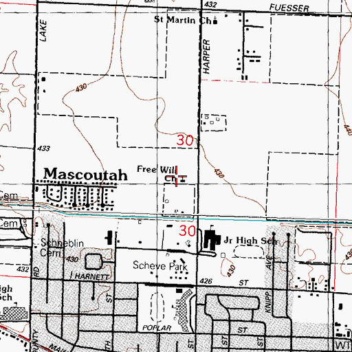 Topographic Map of Mascoutah Free Will Baptist Church, IL
