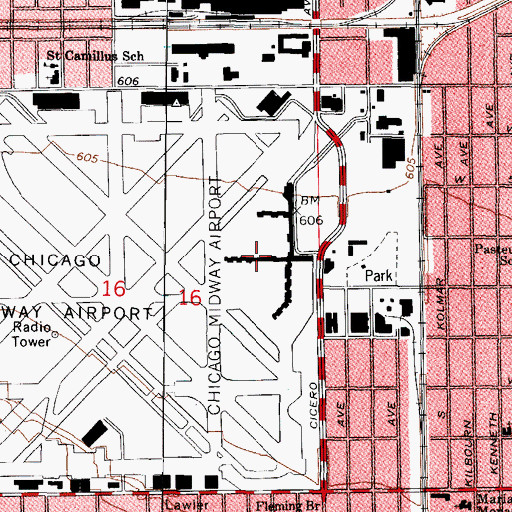 Topographic Map of Chicago Midway International Airport, IL