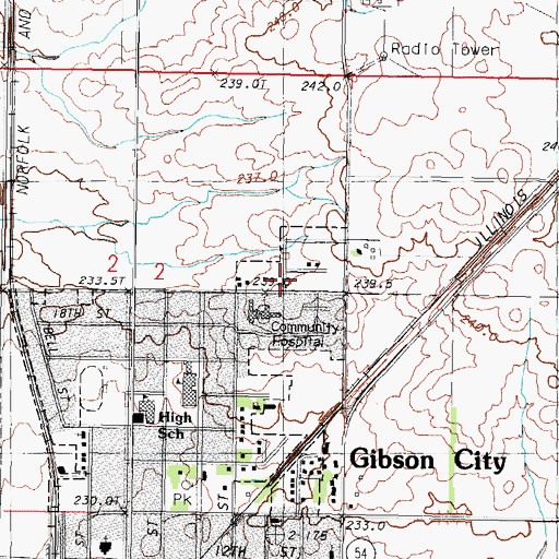 Topographic Map of Gibson Community Hospital Heliport, IL