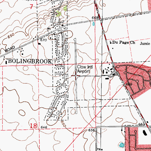 Topographic Map of Bolingbrook's Clow International Airport, IL