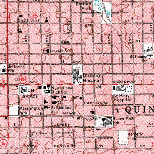 Topographic Map of Blessing Hospital Heliport, IL