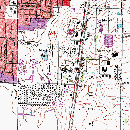 Topographic Map of WDWS-AM (Champaign), IL