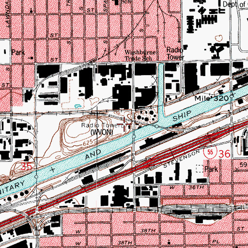 Topographic Map of WVON-AM (Cicero), IL