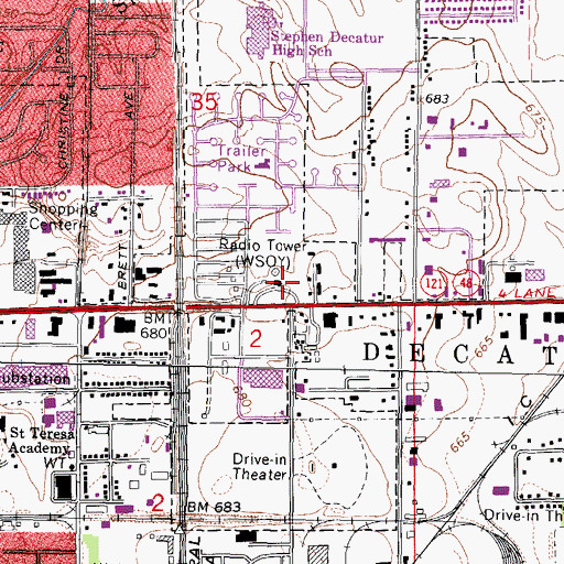 Topographic Map of WSOY-AM (Decatur), IL