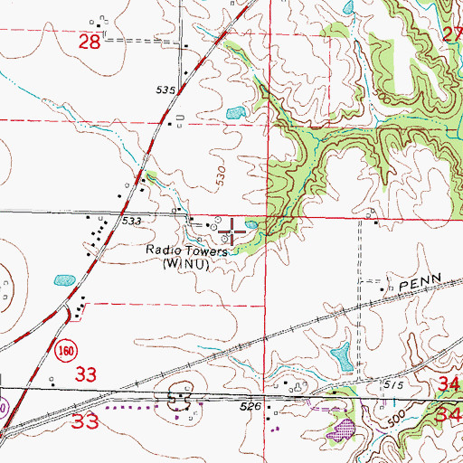 Topographic Map of WINU-AM (Highland), IL