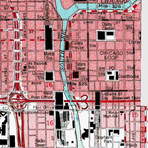 Topographic Map of WFYR-FM (Chicago), IL