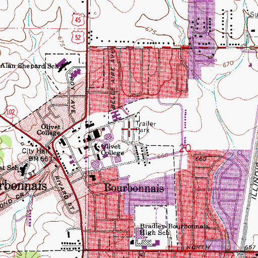 Topographic Map of WONU-FM (Kankakee), IL
