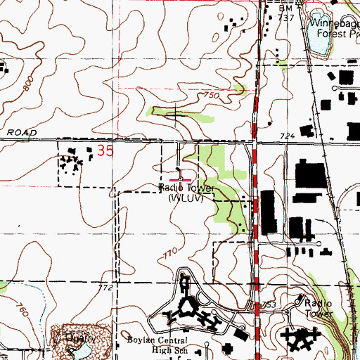 Topographic Map of WLUV-FM (Loves Park), IL