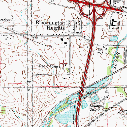 Topographic Map of WIHN-FM (Normal), IL