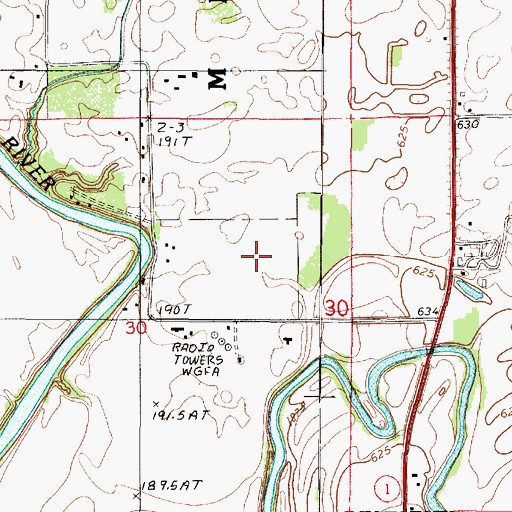 Topographic Map of WGFA-FM (Watseka), IL
