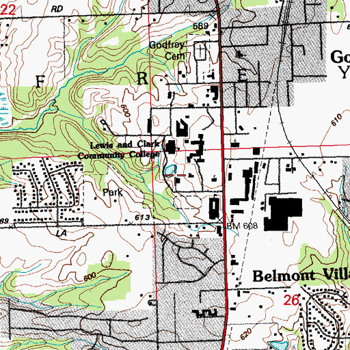 Topographic Map of WLCA-FM (Godfrey), IL