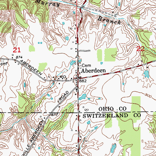 Topographic Map of Aberdeen, IN