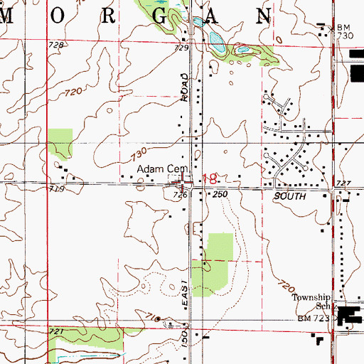 Topographic Map of Adam Cemetery, IN