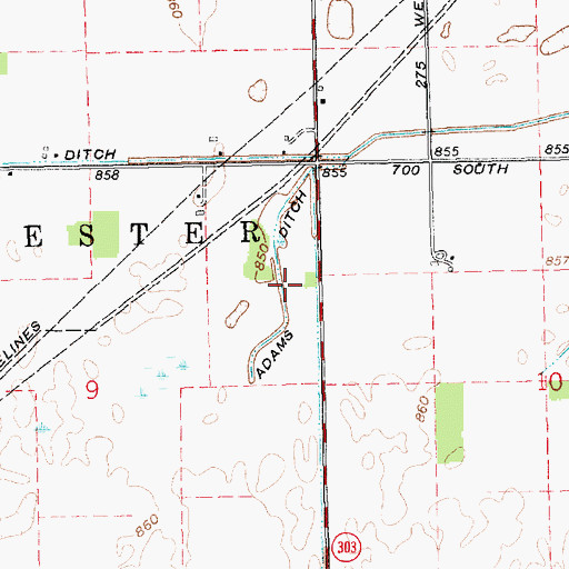 Topographic Map of Adams Ditch, IN