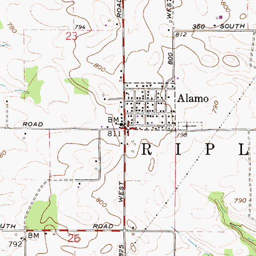 Topographic Map of Alamo, IN