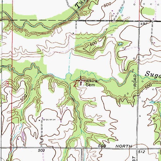 Topographic Map of Alkire Cemetery, IN