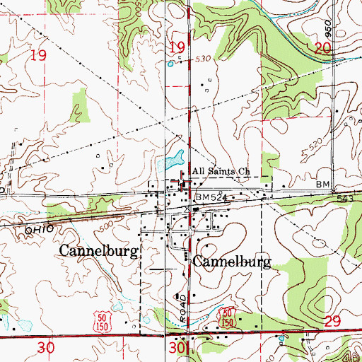 Topographic Map of All Saints Church, IN