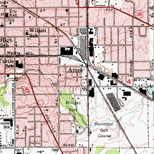 Topographic Map of Ames, IN