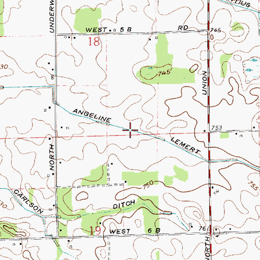 Topographic Map of Angeline Lemert Ditch, IN