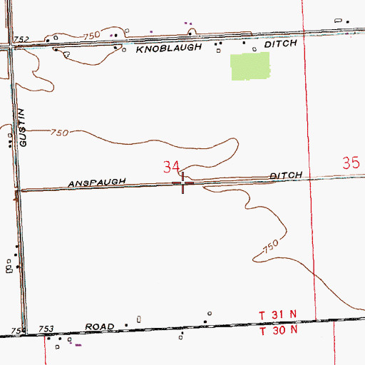 Topographic Map of Anspaugh Ditch, IN