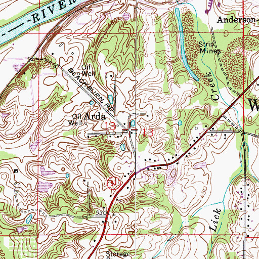 Topographic Map of Arda, IN