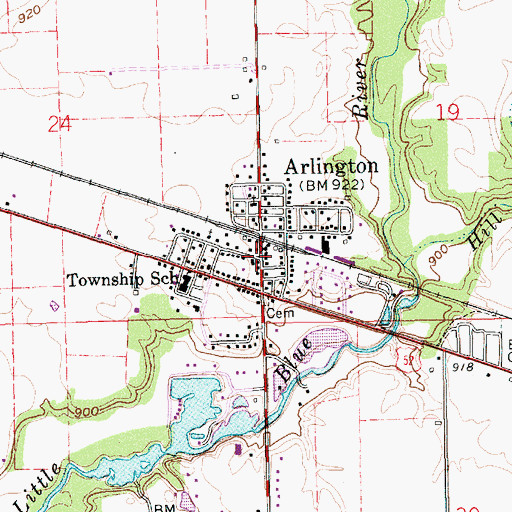 Topographic Map of Arlington, IN
