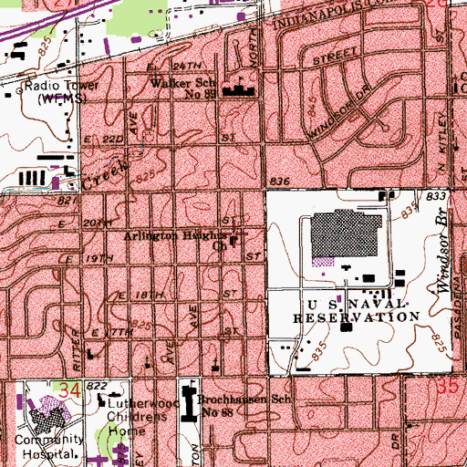 Topographic Map of Arlington Heights Christian Church, IN