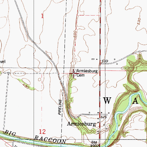 Topographic Map of Armiesburg Cemetery, IN
