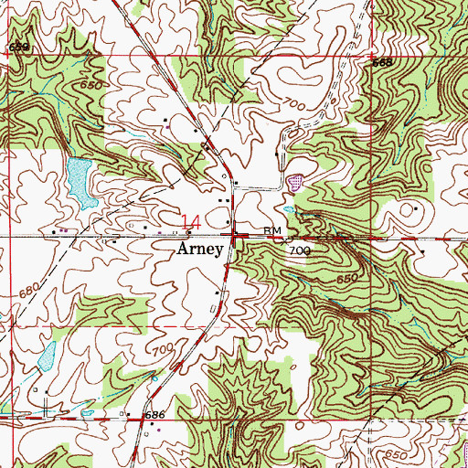 Topographic Map of Arney, IN