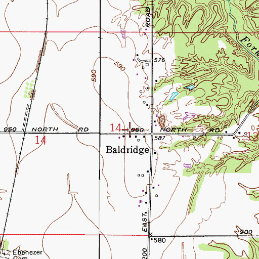 Topographic Map of Baldridge, IN