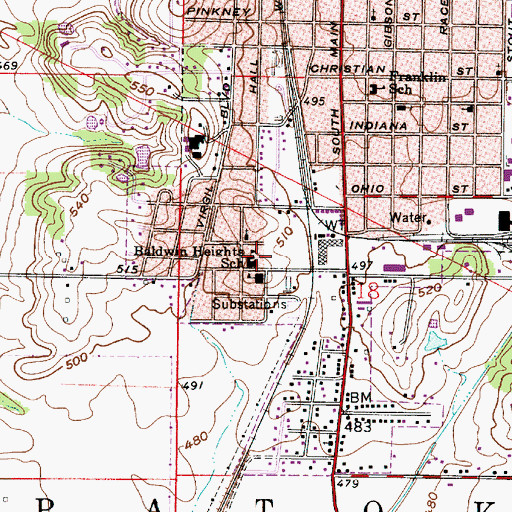 Topographic Map of Baldwin Heights Elementary School, IN