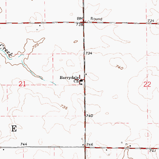 Topographic Map of Barrydale Church, IN