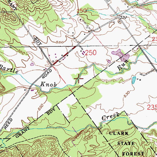 Topographic Map of Bartle Knob Run, IN