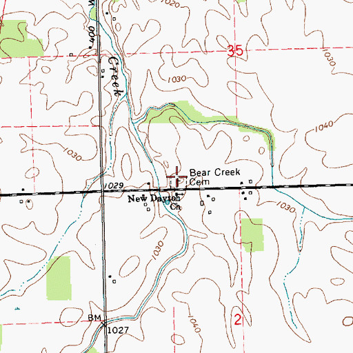 Topographic Map of Bear Creek Cemetery, IN
