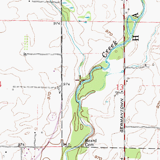 Topographic Map of Beard Run, IN