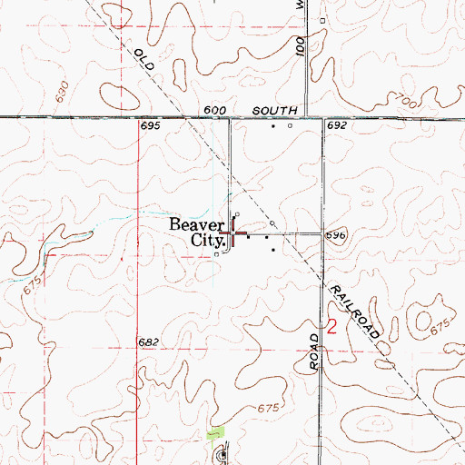 Topographic Map of Beaver City, IN